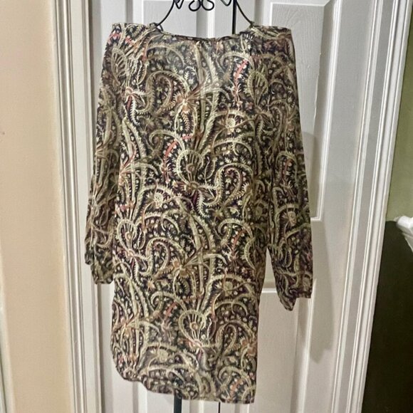 J.CREW BOHOCHIC PAISLEY TUNIC SZ SMALL 100%COTTON BLACK/PINK/BEIGE - Picture 14 of 16